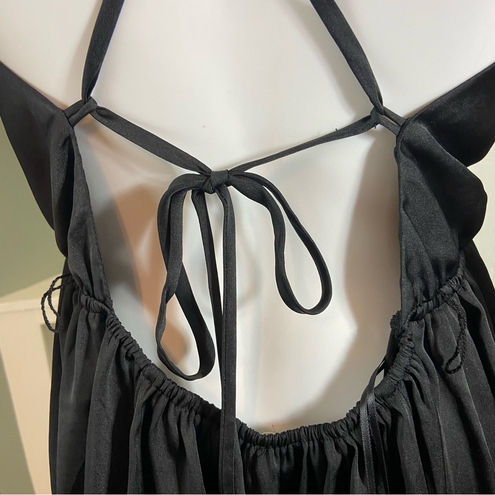 Intimately Free People Strappy Backless Lace Up Satin Black Mini Slip Dress S - Picture 10 of 14